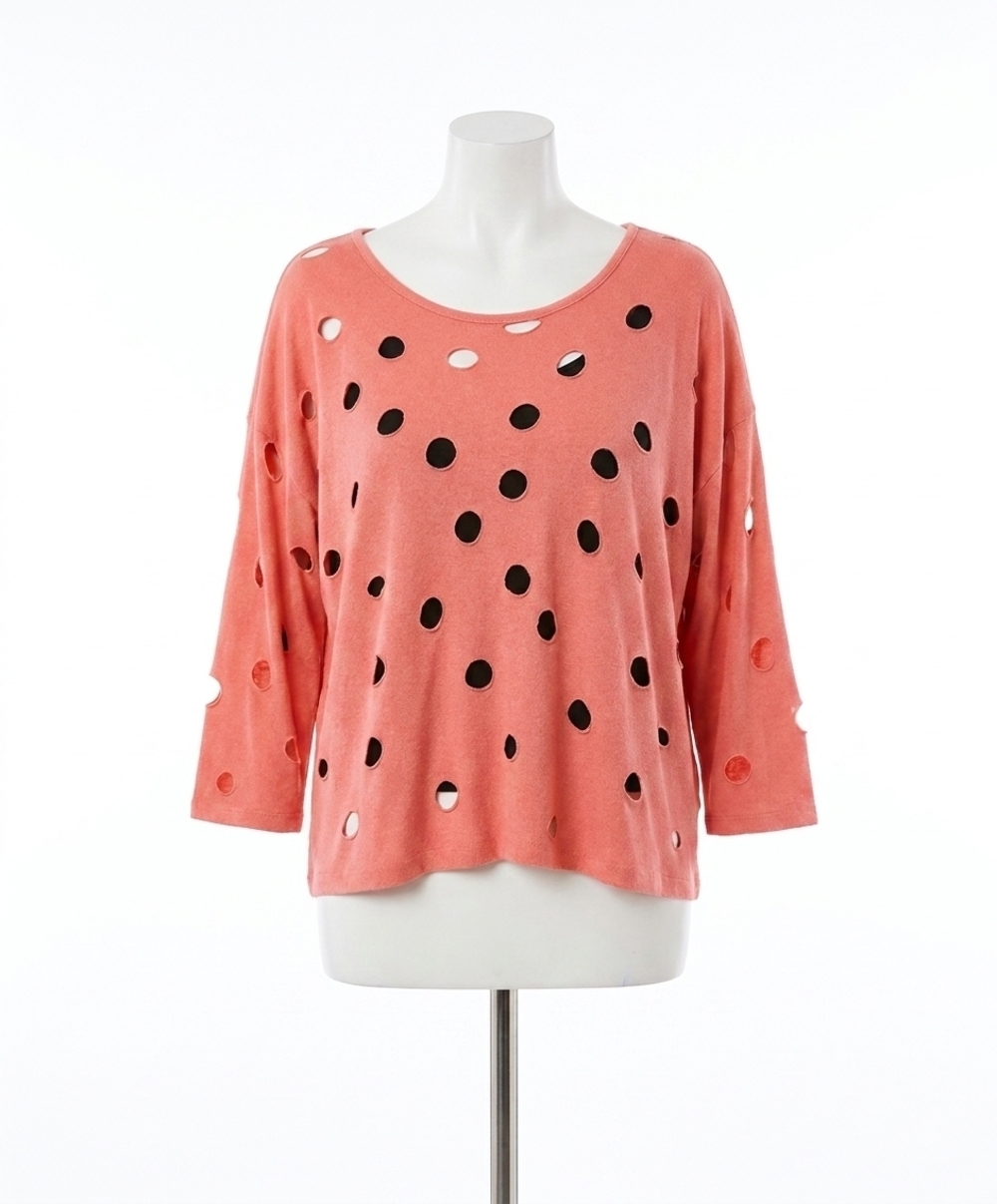 NEW FRENCH KYSS solid holey crewneck top in coral